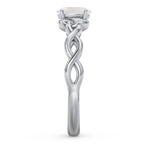 Oval Solitaire Celtic Trinity Knot Engagement Ring – Sterling Silver with Opal