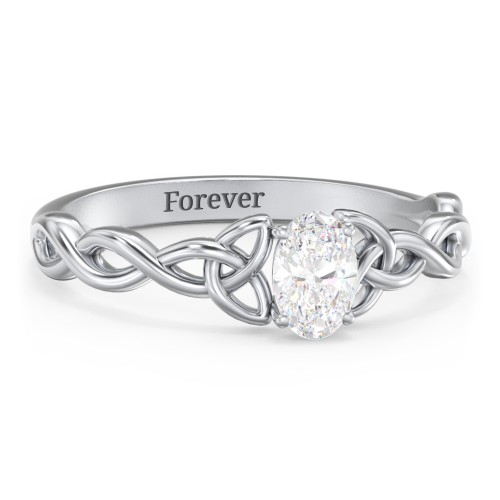 Oval Solitaire Celtic Trinity Knot Engagement Ring – Sterling Silver with Diamond