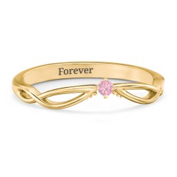 Celtic Gemstone Contour Wedding Band in 18K Gold Plated Silver with Pink Tourmaline