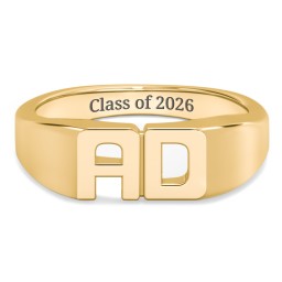 Double Initial Signet Ring in 18K Gold Plated Silver