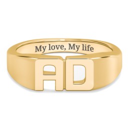 Double Initial Signet Ring in 18K Gold Plated Silver