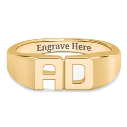 Double Initial Signet Ring in 18K Gold Plated Silver