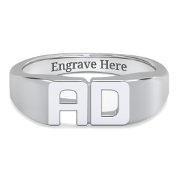 Double Initial Signet Ring in 925 Sterling Silver