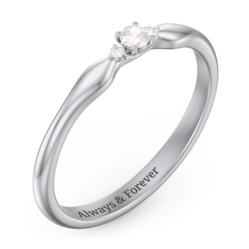 Dainty Trinity Stone Promise Ring – Sterling Silver with Cubic Zirconia and White Premium Zirconia