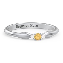 Dainty Trinity Stone Promise Ring in 925 Sterling Silver with Citrine and Diamond