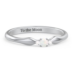 Dainty Trinity Stone Promise Ring in 925 Sterling Silver with Opal and White Premium Zirconia