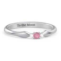 Dainty Trinity Stone Promise Ring in 925 Sterling Silver with Pink Tourmaline and White Premium Zirconia