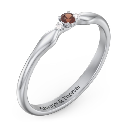 Dainty Trinity Stone Promise Ring – Sterling Silver with Garnet and Diamond