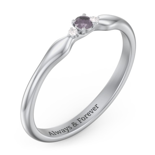 Dainty Trinity Stone Promise Ring – Sterling Silver with Alexandrite and White Premium Zirconia