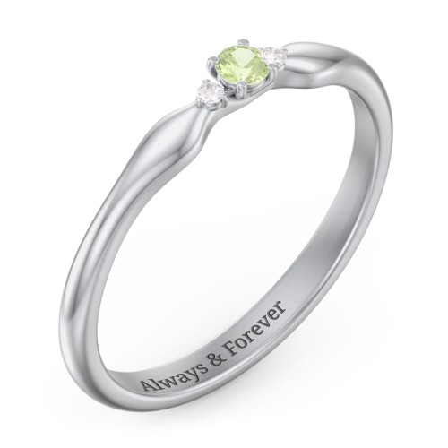 Dainty Trinity Stone Promise Ring – Sterling Silver with Peridot and White Premium Zirconia