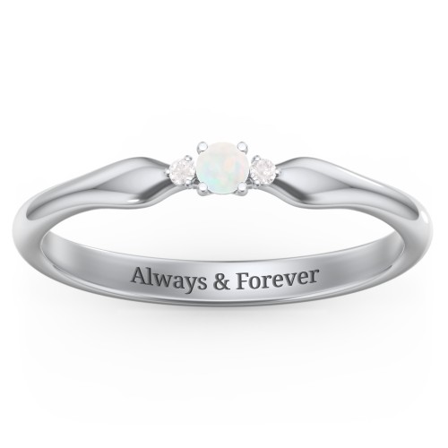 Dainty Trinity Stone Promise Ring – Sterling Silver with Opal and White Premium Zirconia