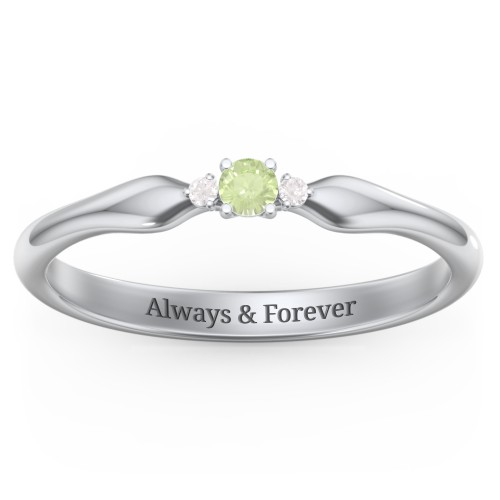 Dainty Trinity Stone Promise Ring – Sterling Silver with Peridot and White Premium Zirconia