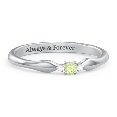 Dainty Trinity Stone Promise Ring – Sterling Silver with Peridot and White Premium Zirconia