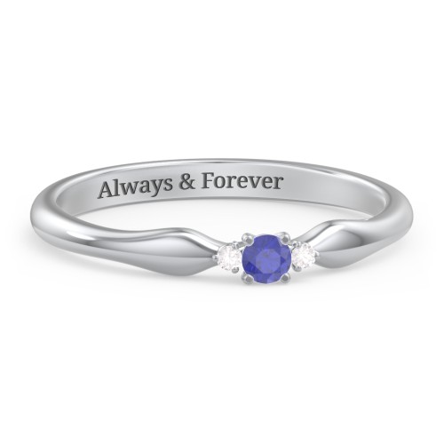 Dainty Trinity Stone Promise Ring – Sterling Silver with Blue Sapphire and White Premium Zirconia