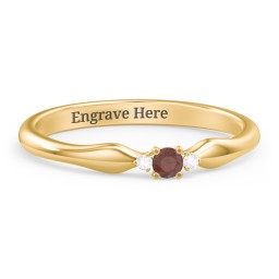Dainty Trinity Stone Promise Ring in 9K Solid Yellow Gold with Garnet and White Premium Zirconia