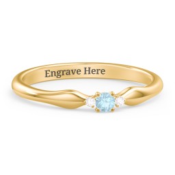 Dainty Trinity Stone Promise Ring in 9K Solid Yellow Gold with Blue Topaz and White Premium Zirconia