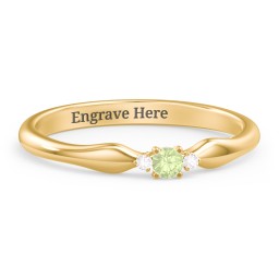 Dainty Trinity Stone Promise Ring in 9K Solid Yellow Gold with Peridot and White Premium Zirconia