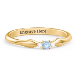 Dainty Trinity Stone Promise Ring in 9K Solid Yellow Gold with Blue Topaz and White Premium Zirconia