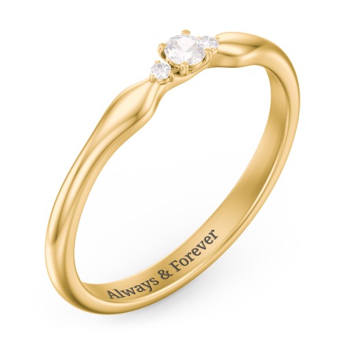 Dainty Trinity Stone Promise Ring – 9kt Yellow Gold with Cubic Zirconia and White Premium Zirconia