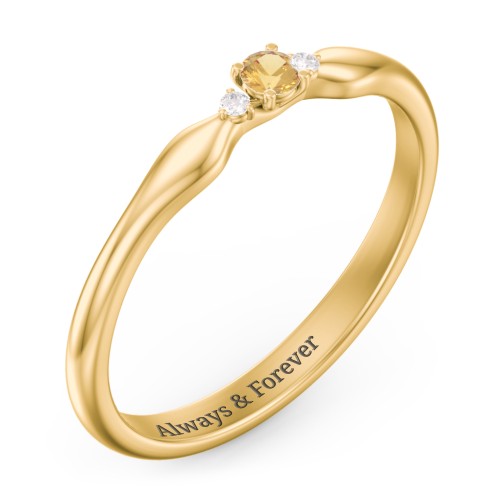 Dainty Trinity Stone Promise Ring – 9kt Yellow Gold with Citrine and White Premium Zirconia