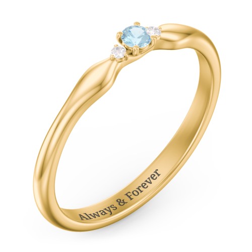 Dainty Trinity Stone Promise Ring – 9kt Yellow Gold with Blue Topaz and White Premium Zirconia