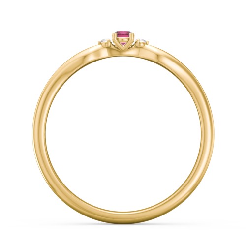 Dainty Trinity Stone Promise Ring – 9kt Yellow Gold with Ruby and White Premium Zirconia
