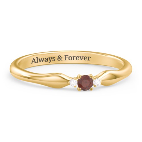 Dainty Trinity Stone Promise Ring – 9kt Yellow Gold with Garnet and White Premium Zirconia