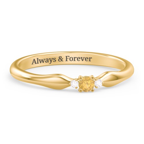 Dainty Trinity Stone Promise Ring – 9kt Yellow Gold with Citrine and White Premium Zirconia