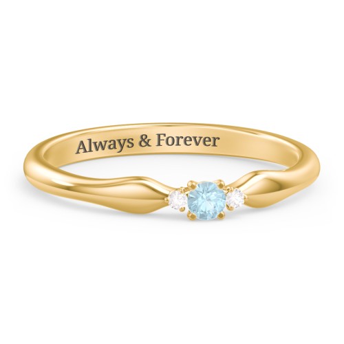 Dainty Trinity Stone Promise Ring – 9kt Yellow Gold with Blue Topaz and White Premium Zirconia