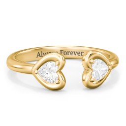 Heart In Heart Gemstone Open Cuff Ring in 18K Gold Plated Silver with Diamond