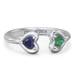 Heart In Heart Gemstone Open Cuff Ring