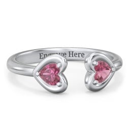 Heart In Heart Gemstone Open Cuff Ring