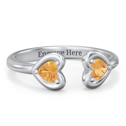 Heart In Heart Gemstone Open Cuff Ring