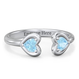 Heart In Heart Gemstone Open Cuff Ring