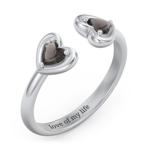 Heart In Heart Gemstone Open Cuff Ring