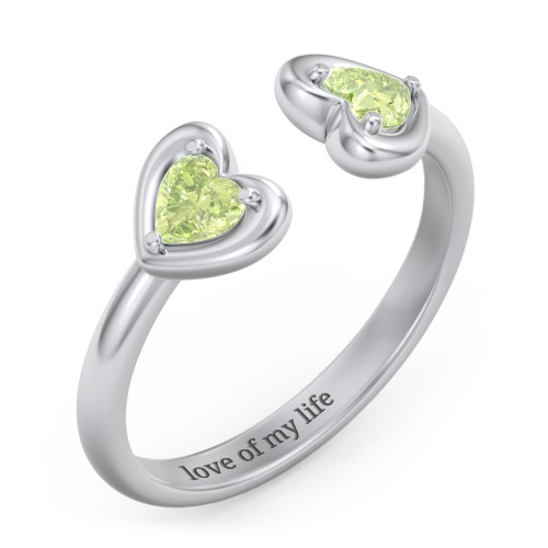 Heart In Heart Gemstone Open Cuff Ring