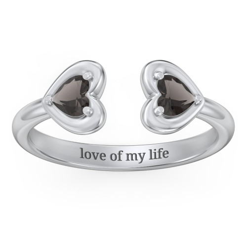 Heart In Heart Gemstone Open Cuff Ring