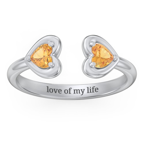 Heart In Heart Gemstone Open Cuff Ring
