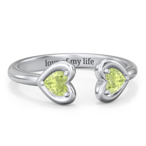 Heart In Heart Gemstone Open Cuff Ring