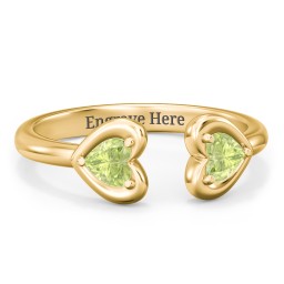 Heart In Heart Gemstone Open Cuff Ring in 18K Gold Plated Silver with Peridot