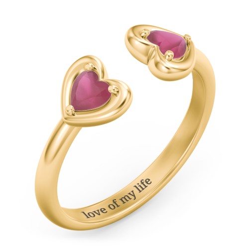 Heart In Heart Gemstone Open Cuff Ring – 18K Gold Plated Silver with Ruby