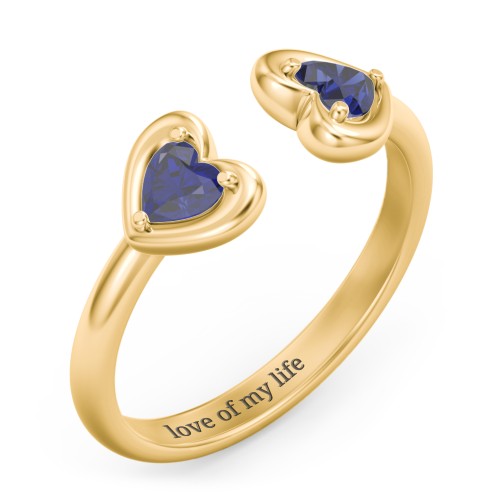 Heart In Heart Gemstone Open Cuff Ring – 18K Gold Plated Silver with Blue Sapphire
