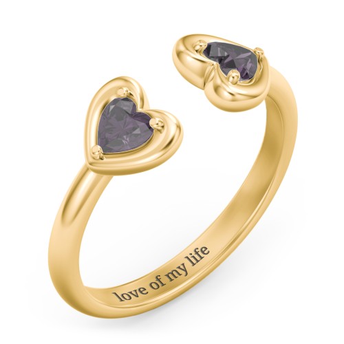 Heart In Heart Gemstone Open Cuff Ring – 18K Gold Plated Silver with Alexandrite