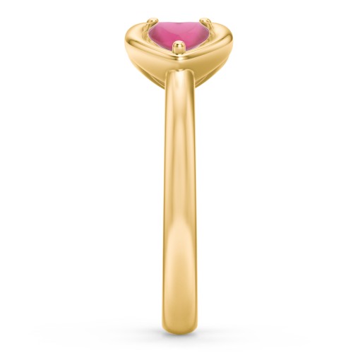 Heart In Heart Gemstone Open Cuff Ring – 18K Gold Plated Silver with Ruby