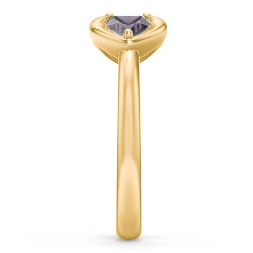 Heart In Heart Gemstone Open Cuff Ring – 18K Gold Plated Silver with Alexandrite