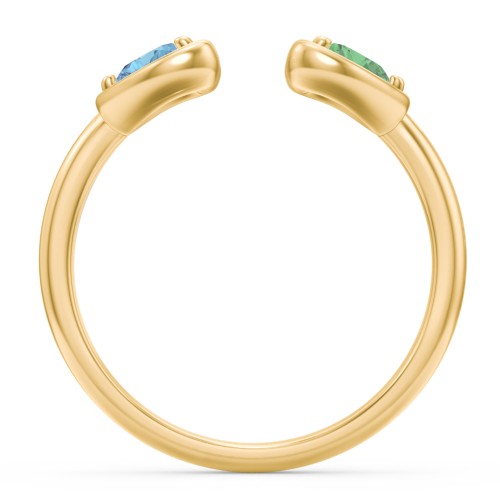 Heart In Heart Gemstone Open Cuff Ring – 18K Gold Plated Silver with Blue Topaz and Emerald