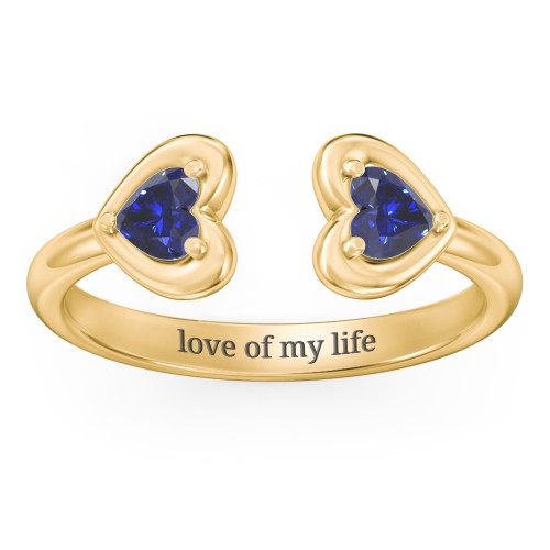 Heart In Heart Gemstone Open Cuff Ring – 18K Gold Plated Silver with Blue Sapphire
