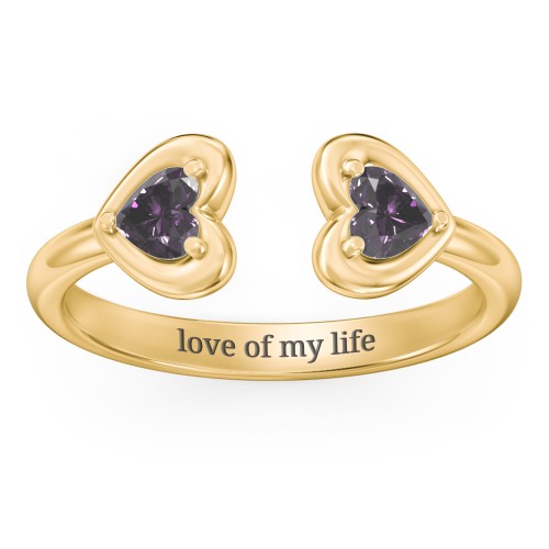 Heart In Heart Gemstone Open Cuff Ring – 18K Gold Plated Silver with Alexandrite