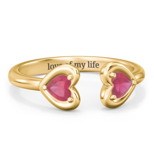 Heart In Heart Gemstone Open Cuff Ring – 18K Gold Plated Silver with Ruby