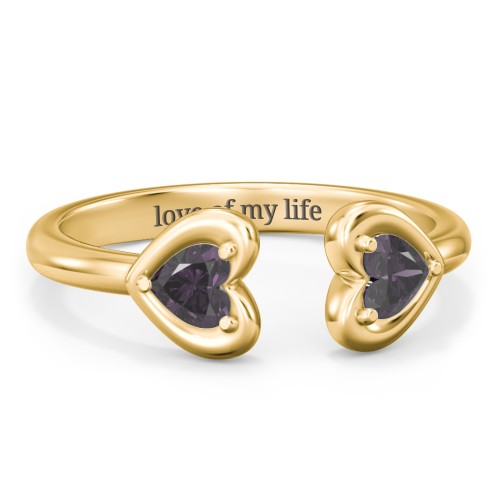 Heart In Heart Gemstone Open Cuff Ring – 18K Gold Plated Silver with Alexandrite